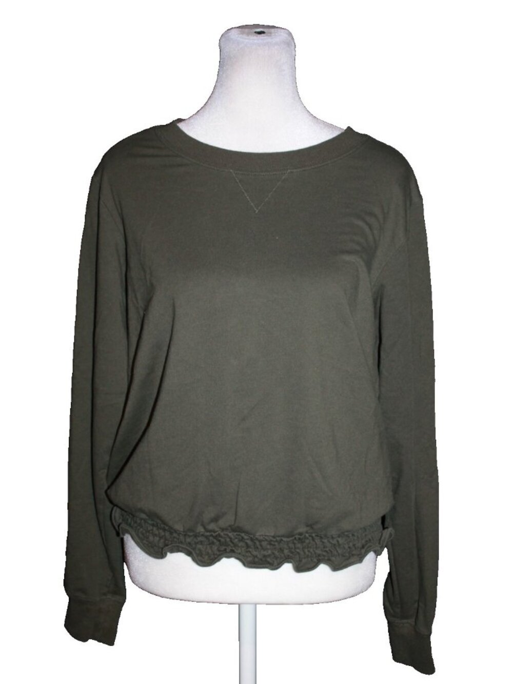 Michael Kors Deep Green Shirt Top Cinched Hem Size Medium M Long Sleeve Crew